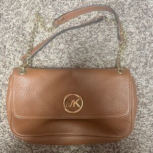 Michael Kors Tan Leather Shoulder Bag with Gold Accents